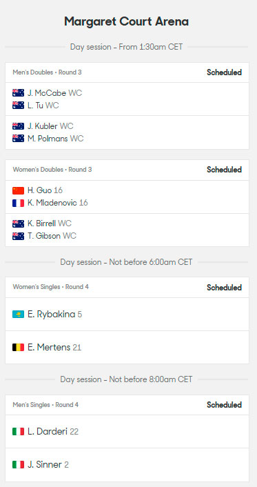australia open dia9 partidos pista2 2026 tiroalpalo