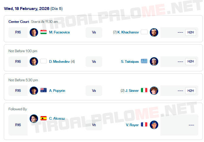 atp doha miercoles18 febrero 2026 tiroalpalo
