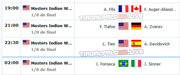 atp indian wells central martes10 marzo partidos central 2026 tiroalpalo