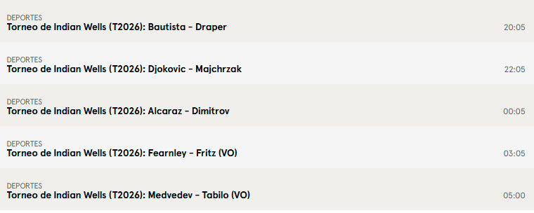 atp indian wells central sabado7 marzo partidos 2026