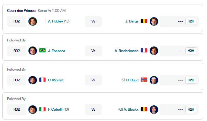 atp montecarlo partidos court des pinces miercoles8 abril 2026