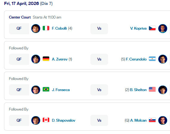 atp munich partidos viernes17 abril 2026 tiroalpalo