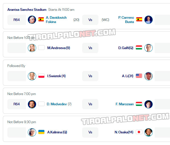 masters madrid arantxa sanchez partidos viernes24 abril 2026 tiroalpalo