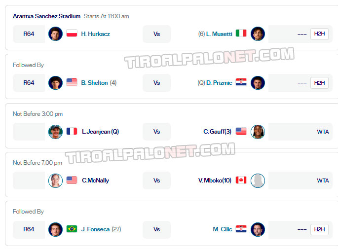 masters madrid arantxa sanchez partidos viernes24 abril 2026 tiroalpalo