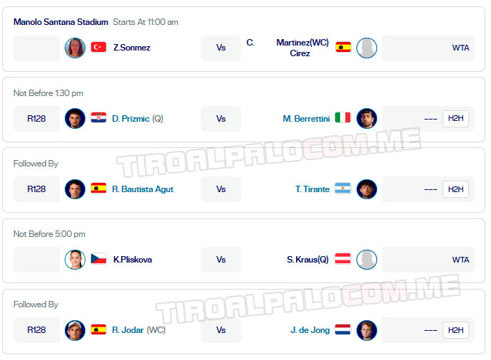 masters madrid manolo santana partidos miercoles22 abril 2026 tiroalpalo