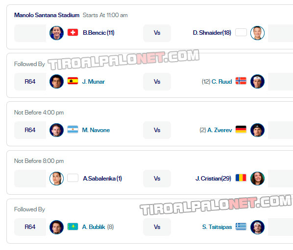 masters madrid manolo santana partidos sabado25 abril 2026 tiroalpalo